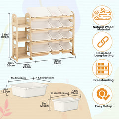 Orekemo toy storage organizer white bins closeup shows sturdy pine frame and durable construction