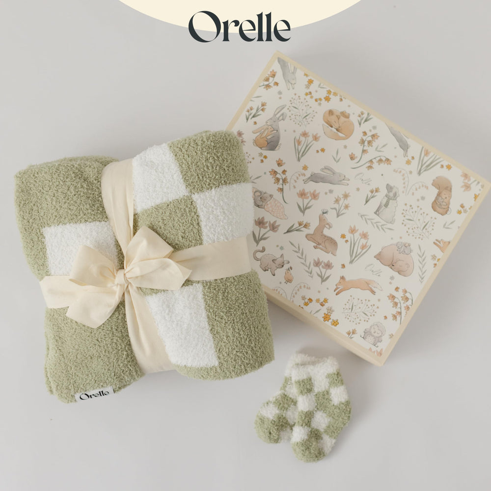 Orelle checkered baby blanket full view—plush comfort for stroller rides.