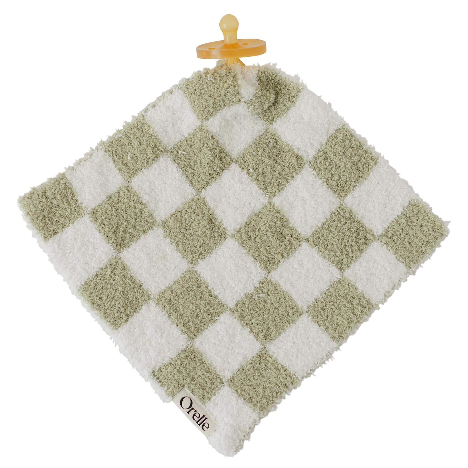 Orelle checkered lovey sage front view, cozy comfort for nap-time and cuddles