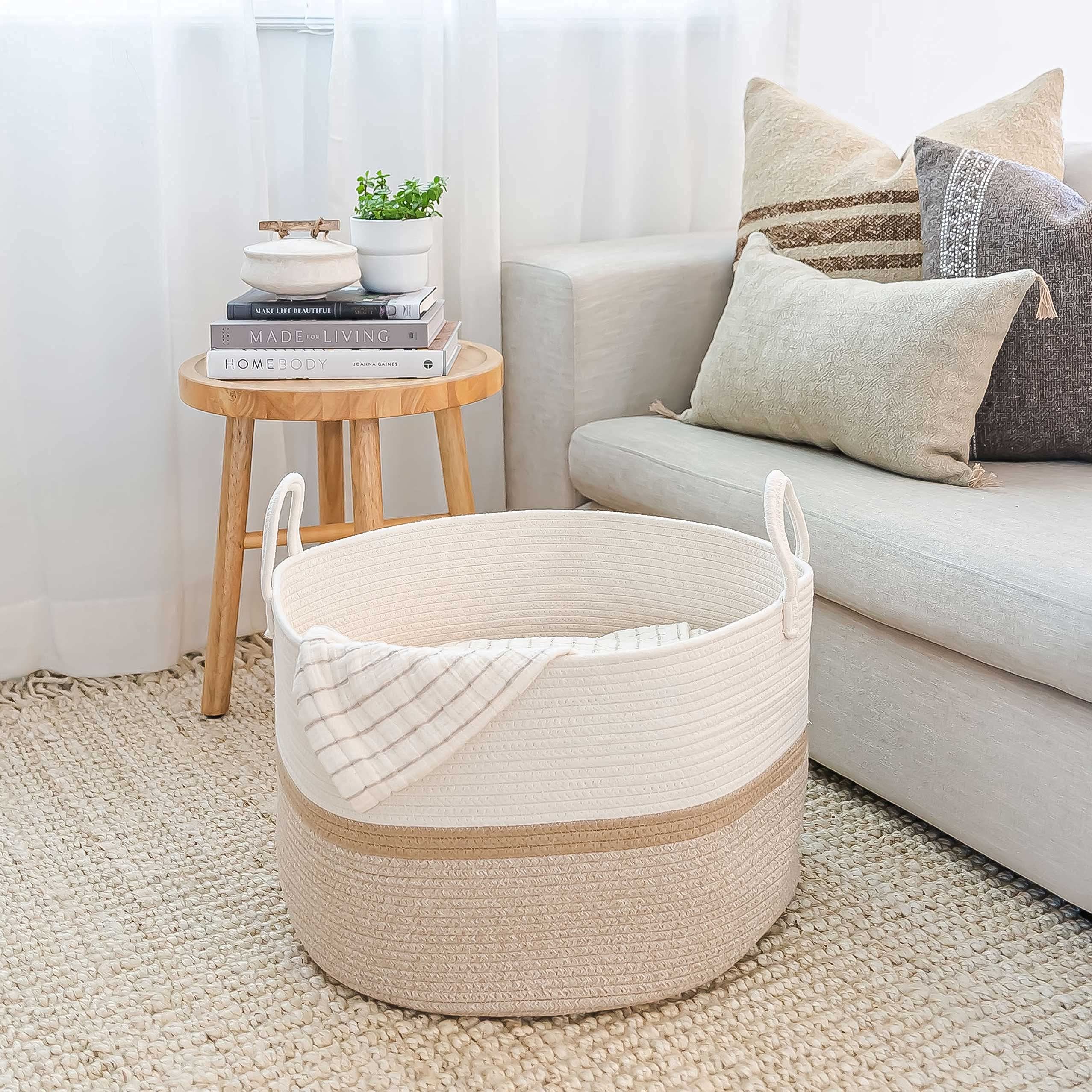 OrganiHaus cushions and pillows storage bin stows extra cushions neatly.