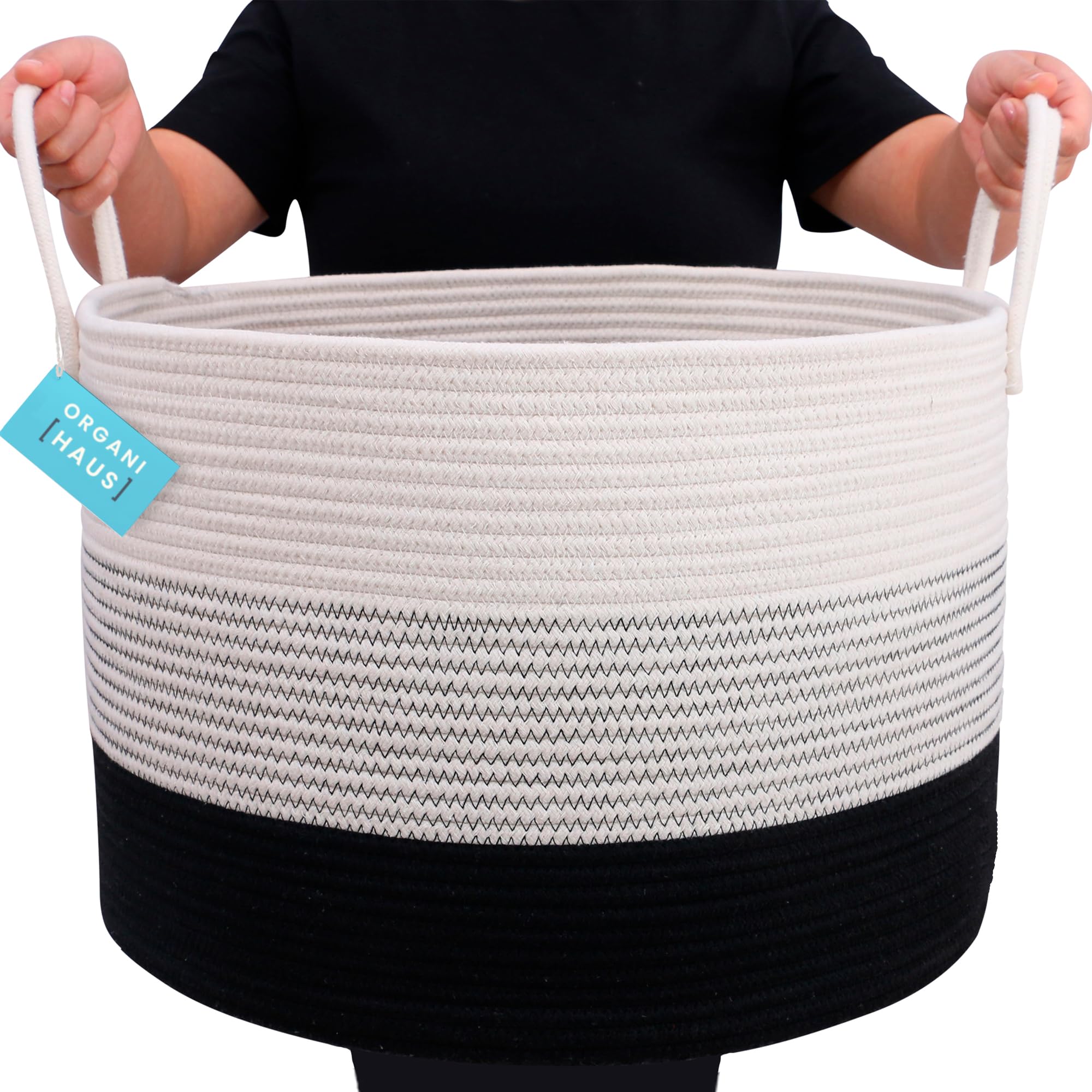 OrganiHaus stylish black and off-white basket as decor accent with practical storage