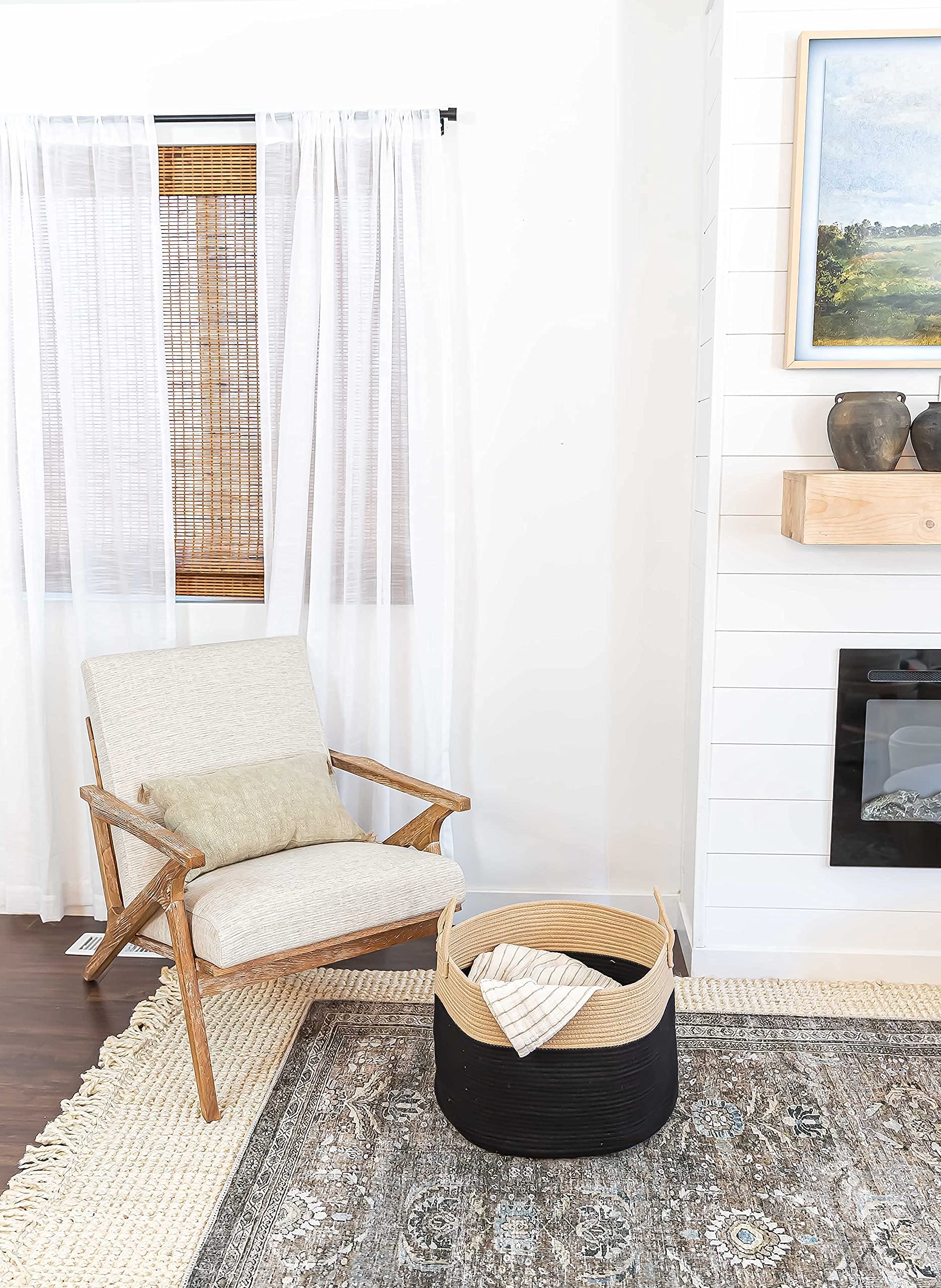 OrganiHaus decorative loom weave in black and honey complements interiors.