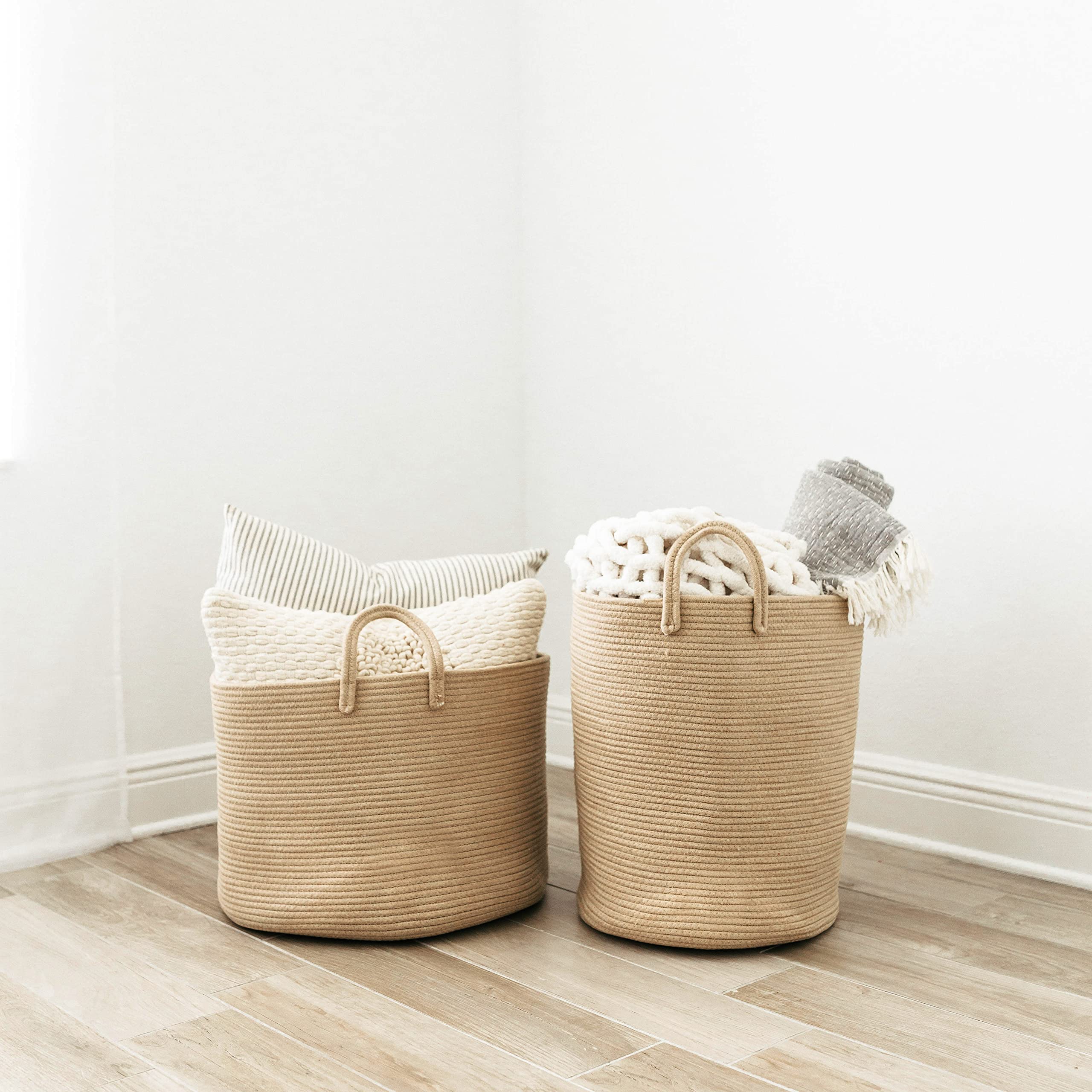 OrganiHaus foldable basket with handles for flexible room arrangements.