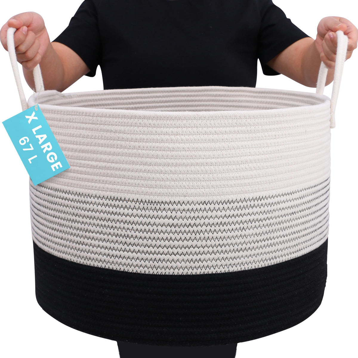 OrganiHaus large woven basket with blankets for organized living room storage