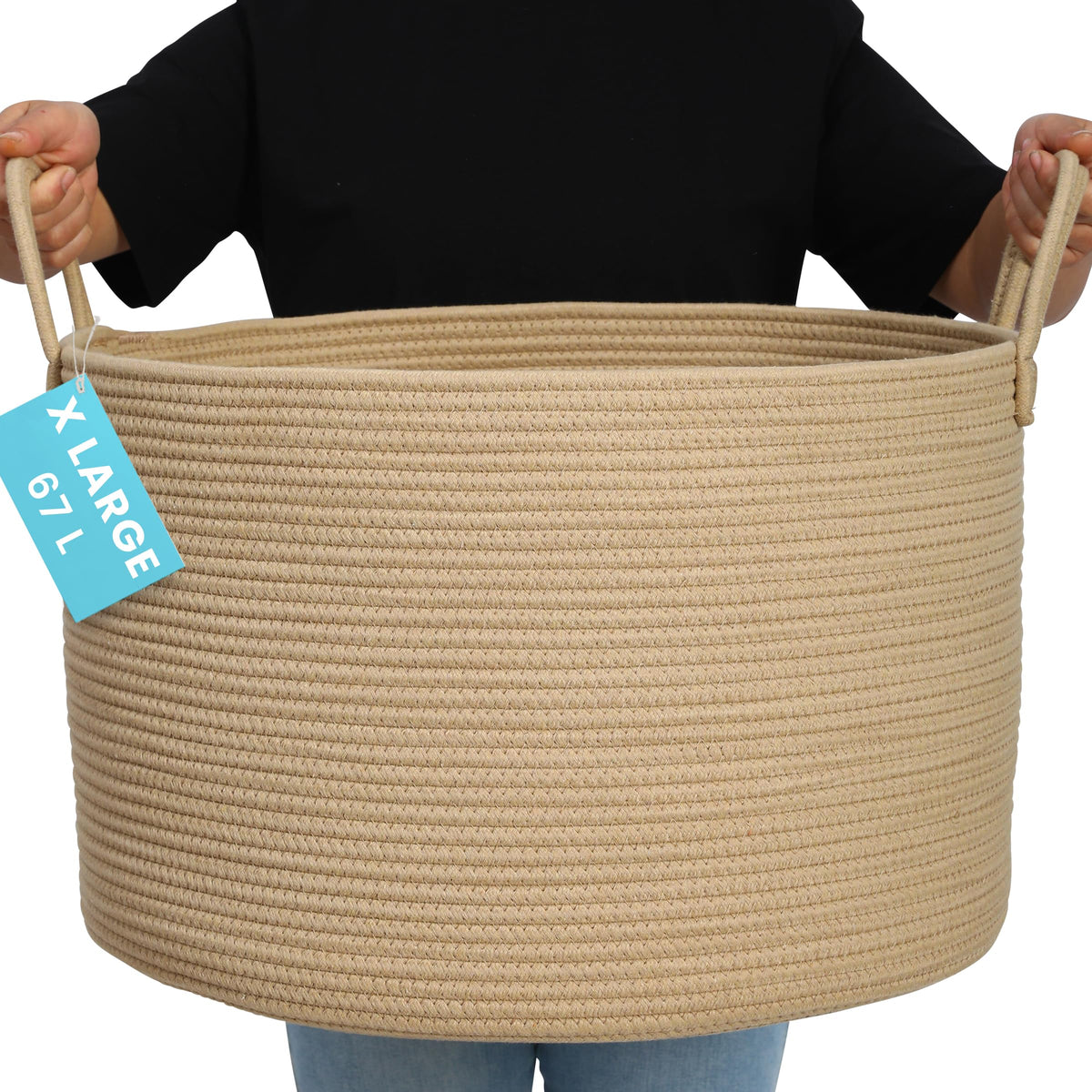 OrganiHaus large woven basket storing blankets for clutter-free, cozy living spaces.