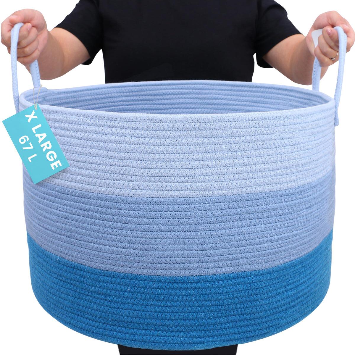 OrganiHaus large woven basket with blankets for tidy blanket storage in living room
