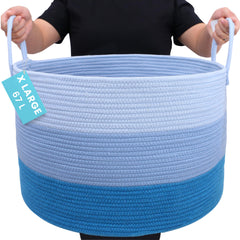 OrganiHaus large woven basket with blankets for tidy blanket storage in living room