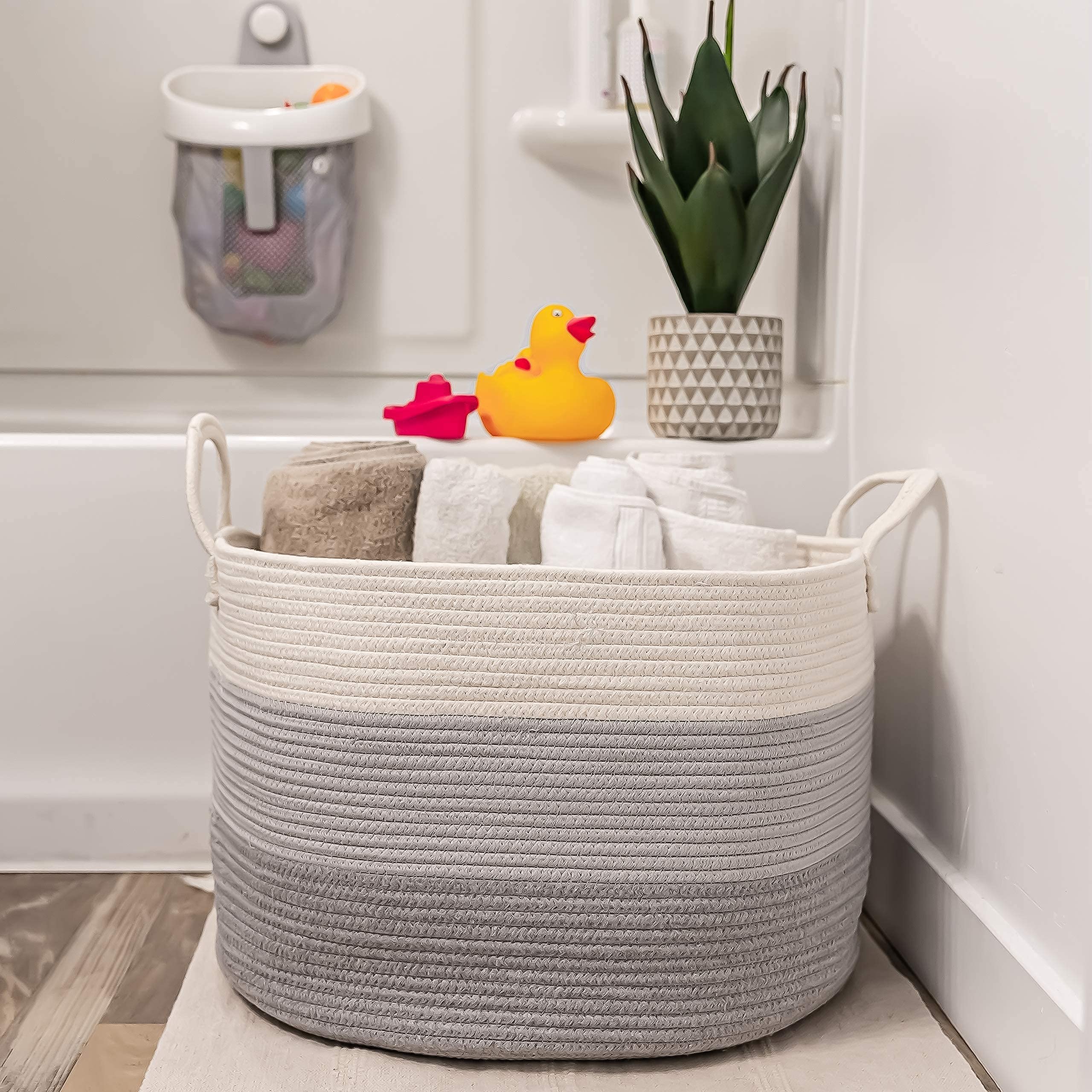 OrganiHaus large woven basket is foldable and lightweight for simple storage when not used
