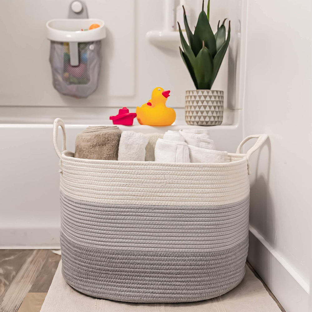 OrganiHaus large woven basket is foldable and lightweight for simple storage when not used