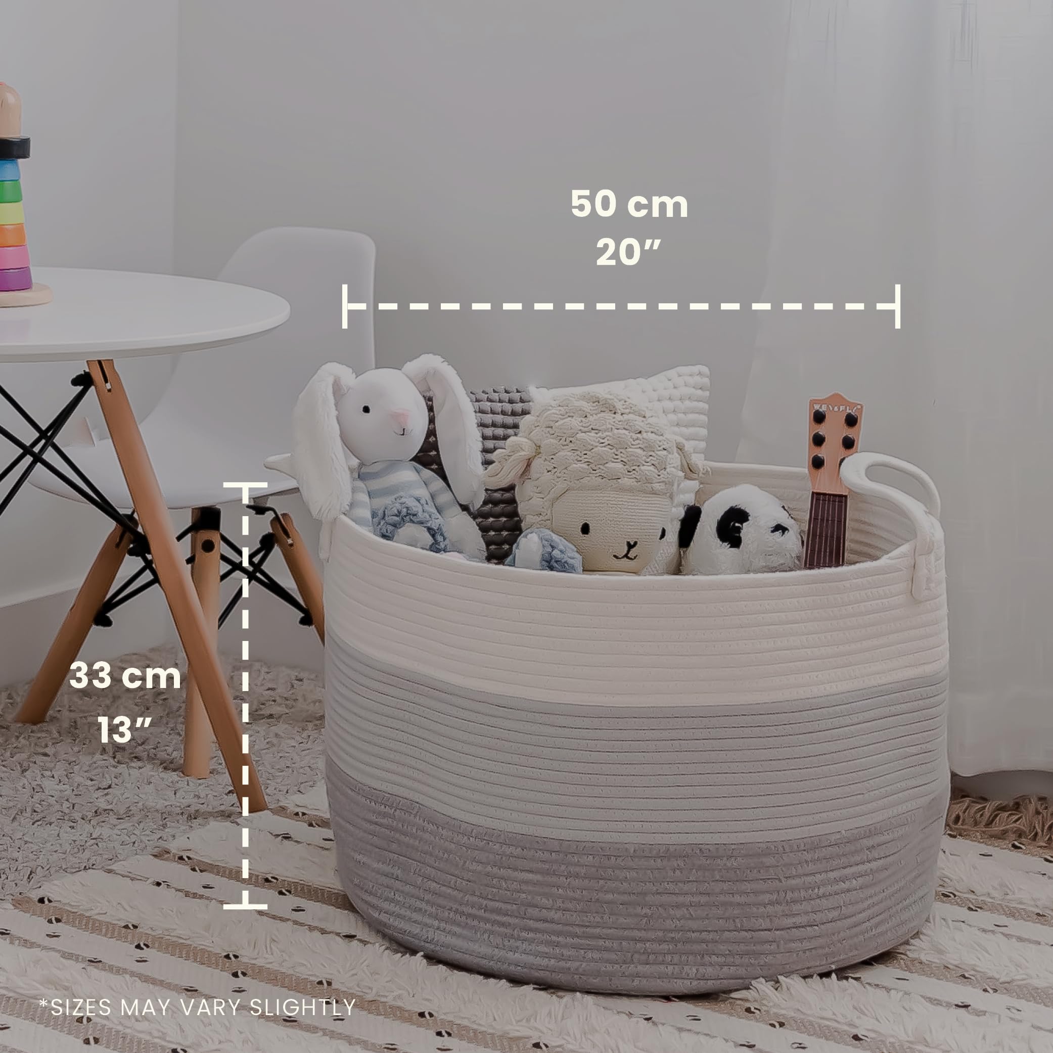 OrganiHaus large woven basket gray room demonstrates versatile storage in modern living space