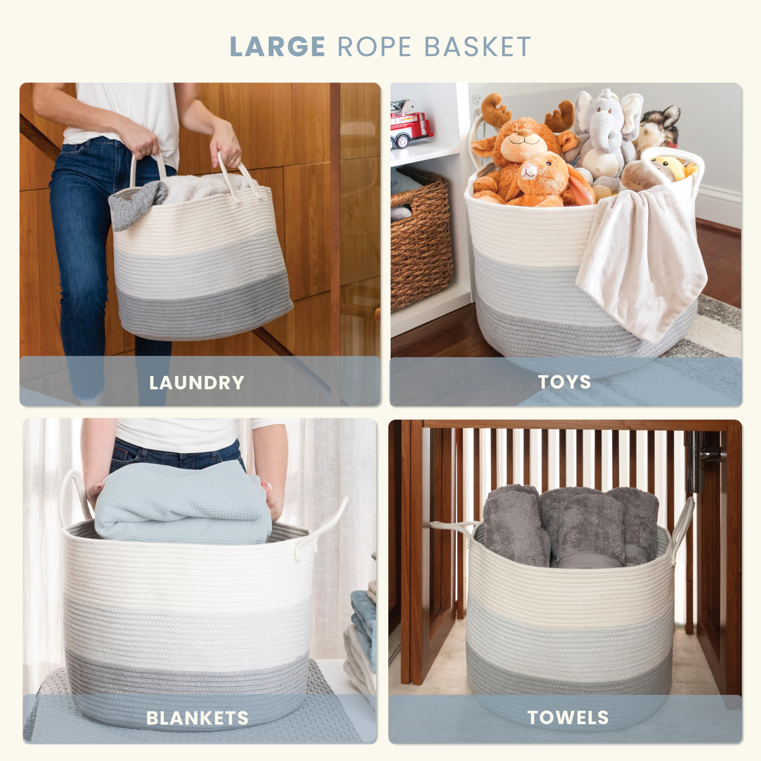 OrganiHaus large woven basket with handles offers easy portability around the home