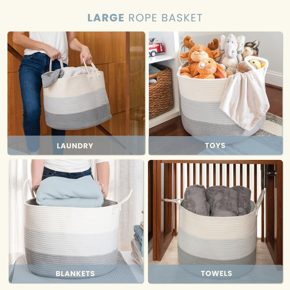 OrganiHaus large woven basket with handles offers easy portability around the home
