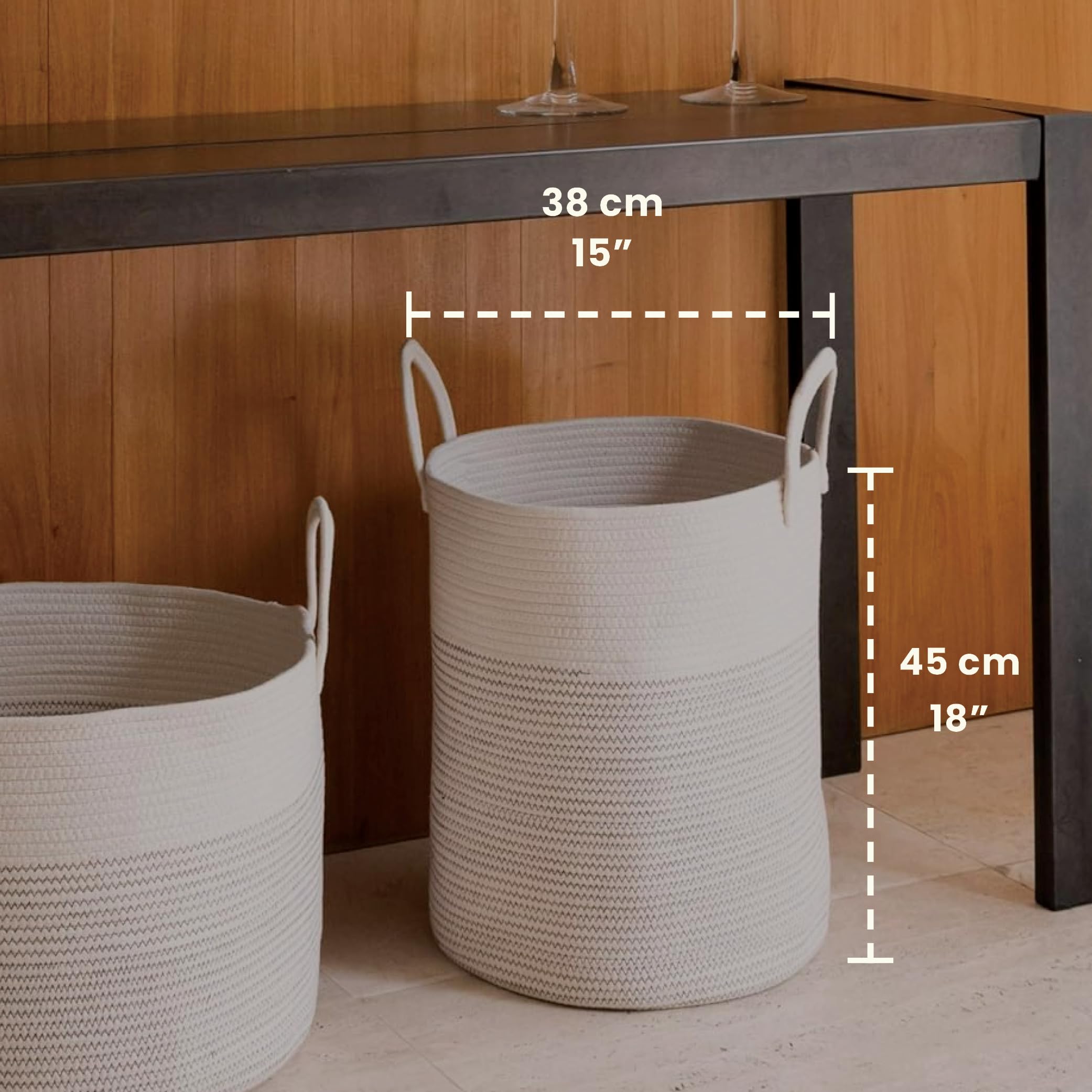 OrganiHaus laundry basket handles closeup showing durable cotton weave for daily laundry use.