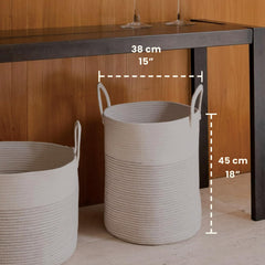 OrganiHaus laundry basket handles closeup showing durable cotton weave for daily laundry use.