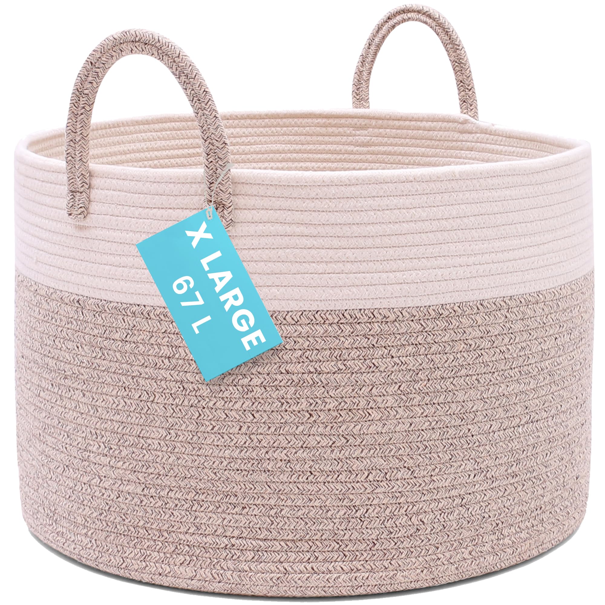 OrganiHaus large woven storage basket with blankets keeps living room tidy and cozy.