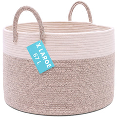 OrganiHaus large woven storage basket with blankets keeps living room tidy and cozy.