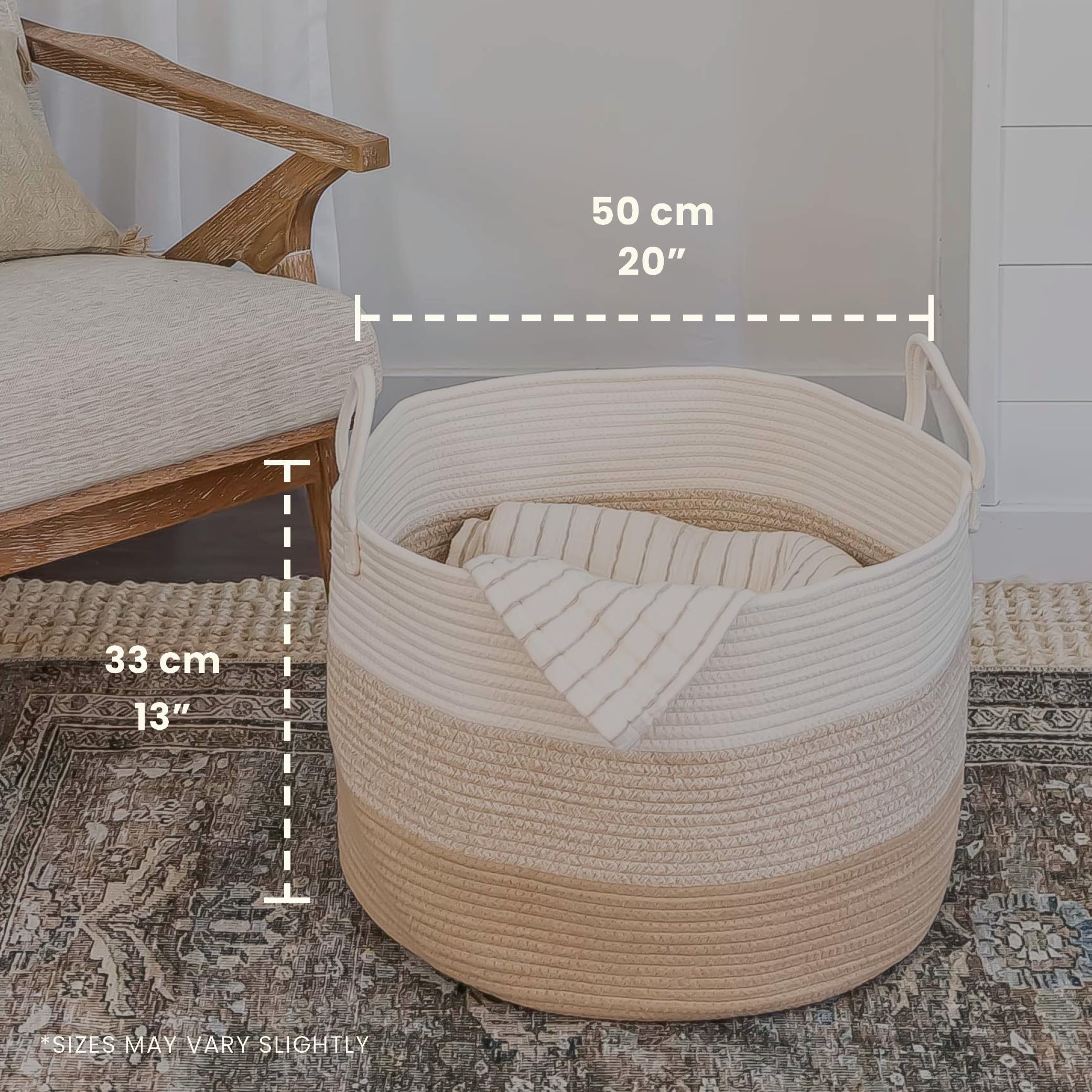 OrganiHaus storage basket with toys organizes playroom clutter while adding soft style