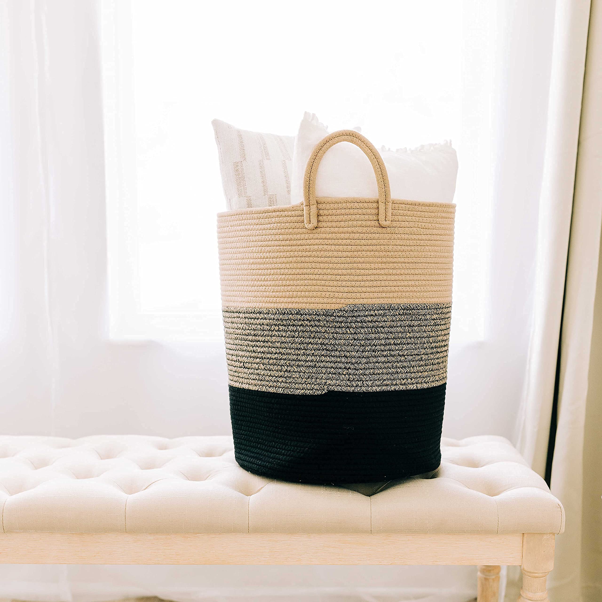 OrganiHaus laundry basket close-up weave highlights artisan texture and durable cotton rope.