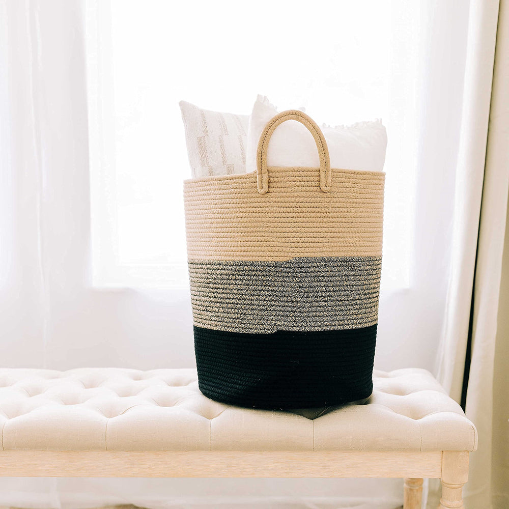 OrganiHaus laundry basket close-up weave highlights artisan texture and durable cotton rope.
