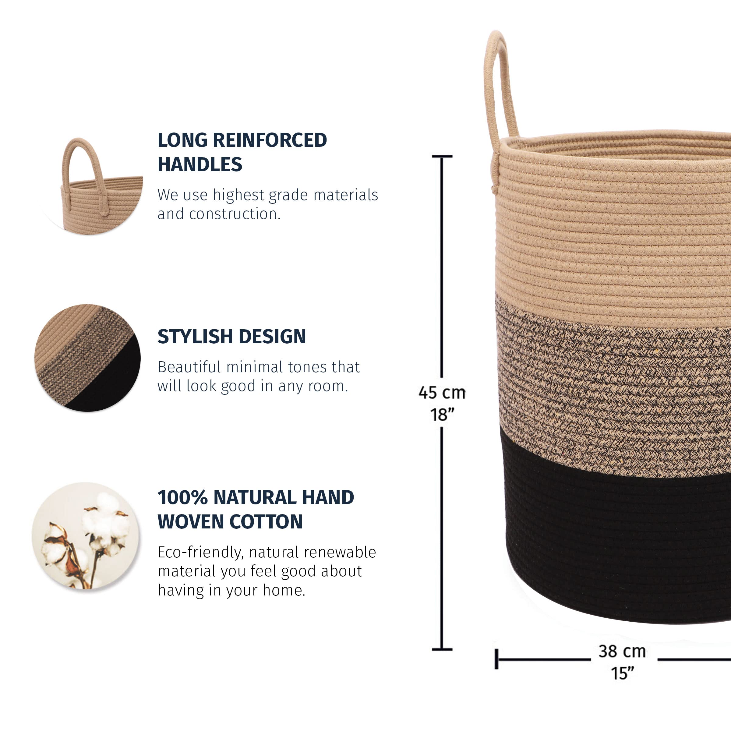 OrganiHaus laundry basket handles close-up highlights sturdy grip for easy transport.