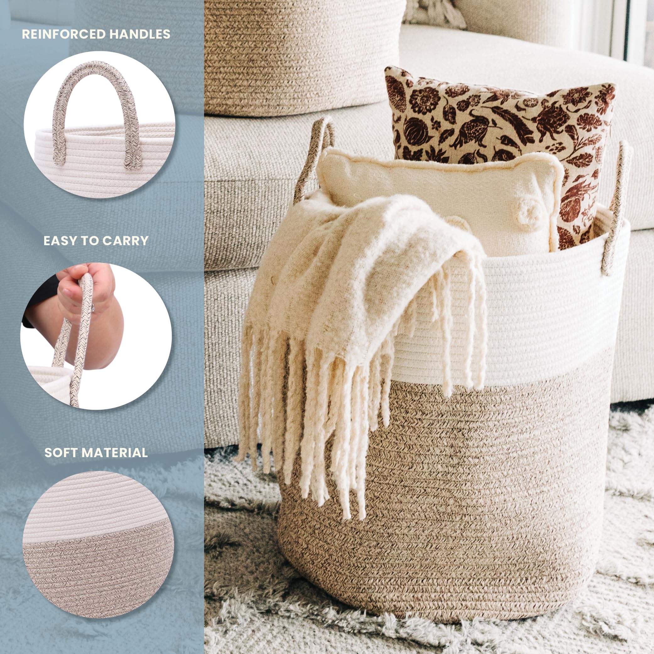OrganiHaus laundry basket handles reinforced for easy lifting