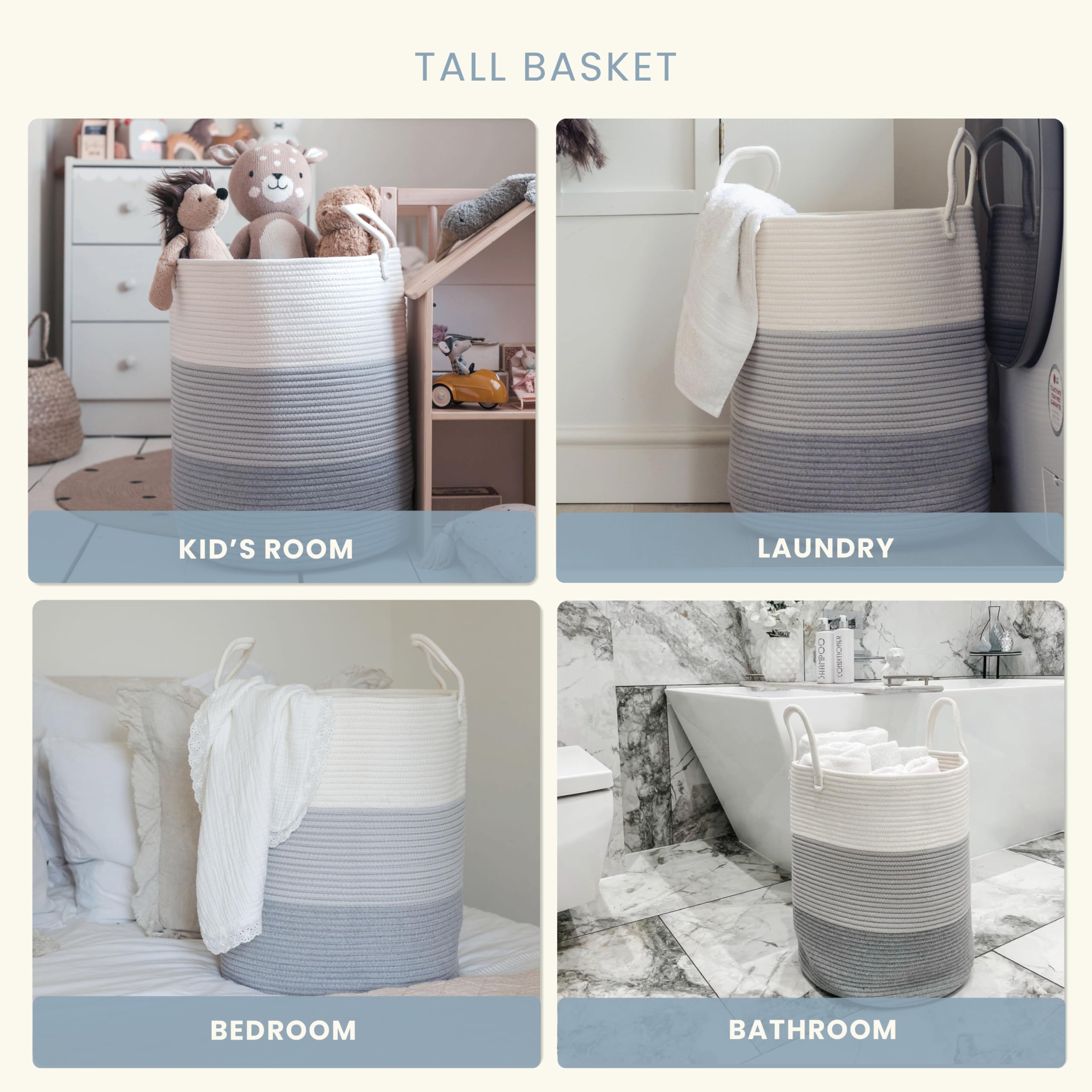 OrganiHaus living room blanket storage basket with warm honey tones