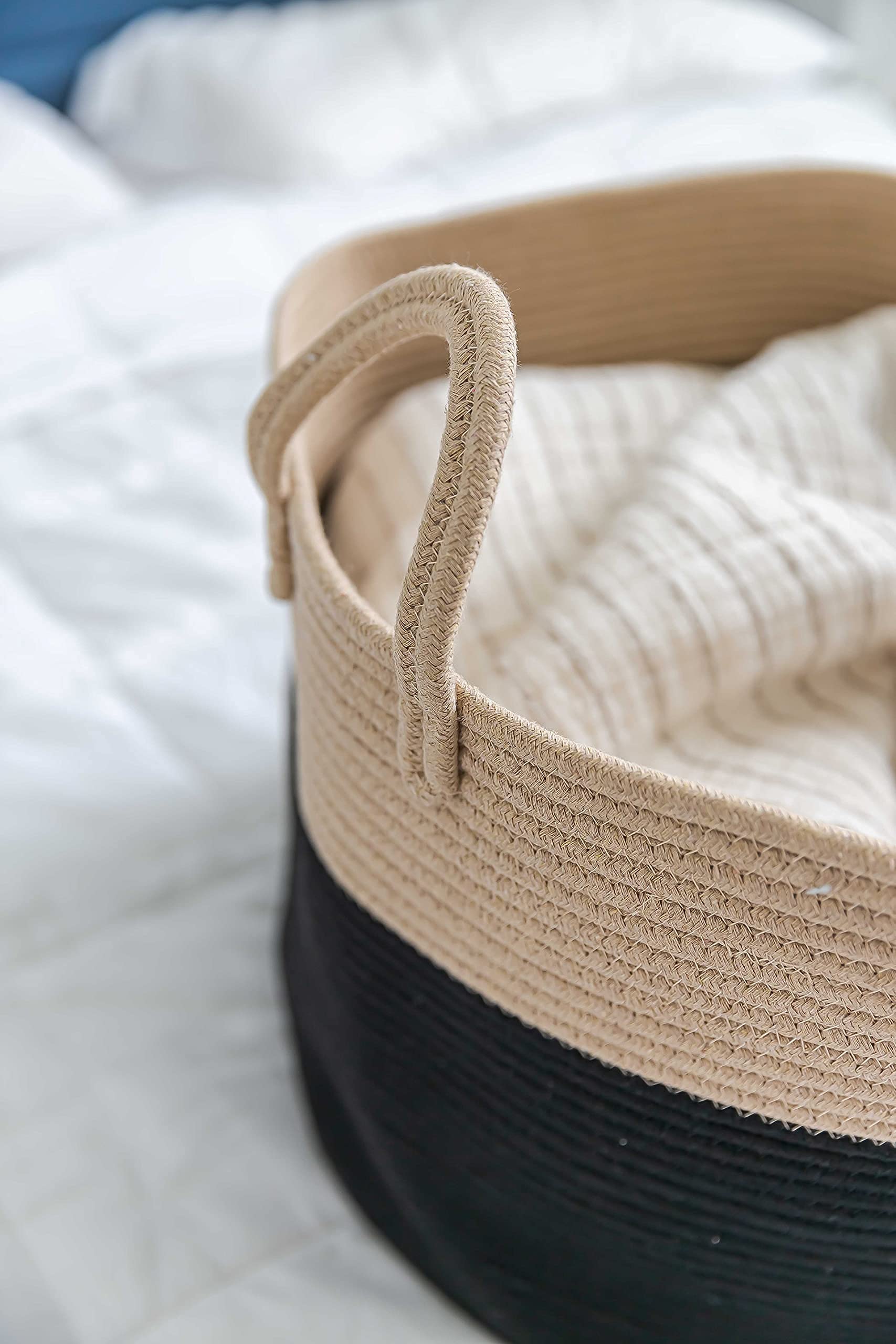 OrganiHaus living room storage basket adds warmth and calm organization.