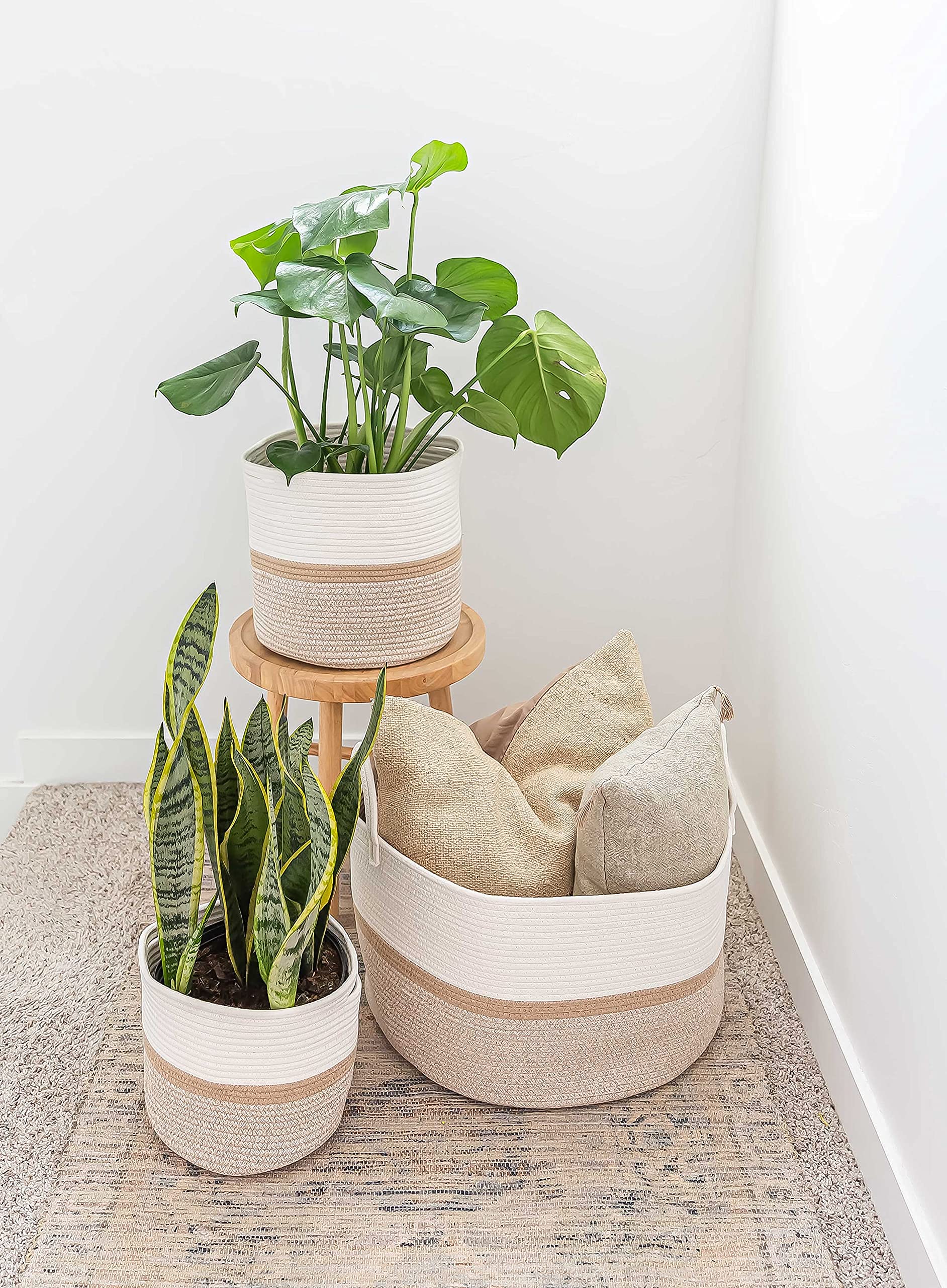 OrganiHaus minimalist decorative basket enhances any bedroom or entryway.