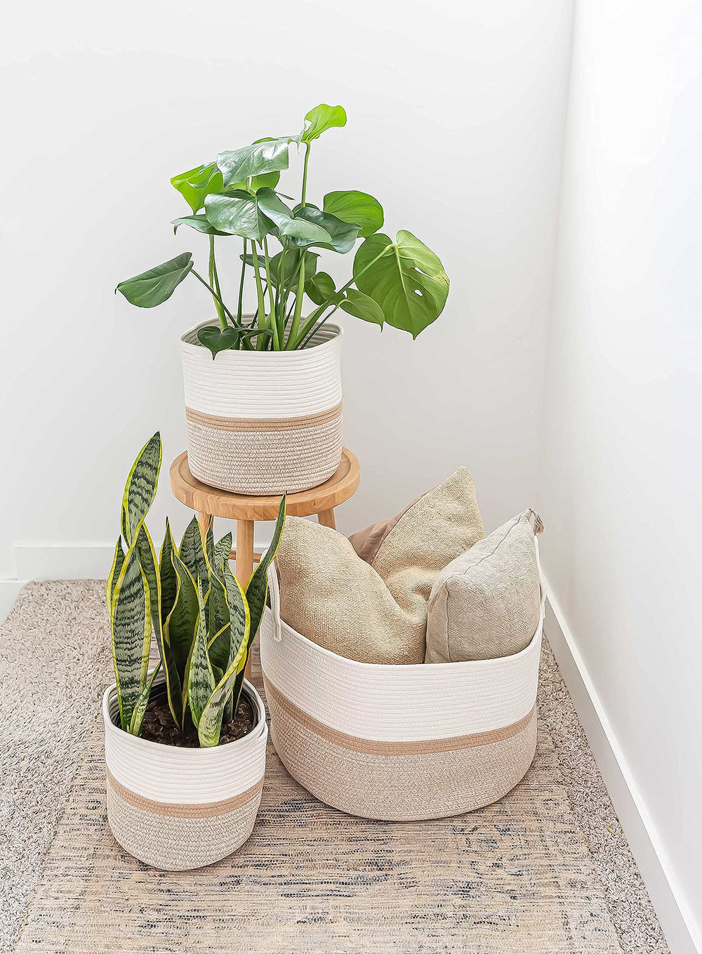 OrganiHaus minimalist decorative basket enhances any bedroom or entryway.