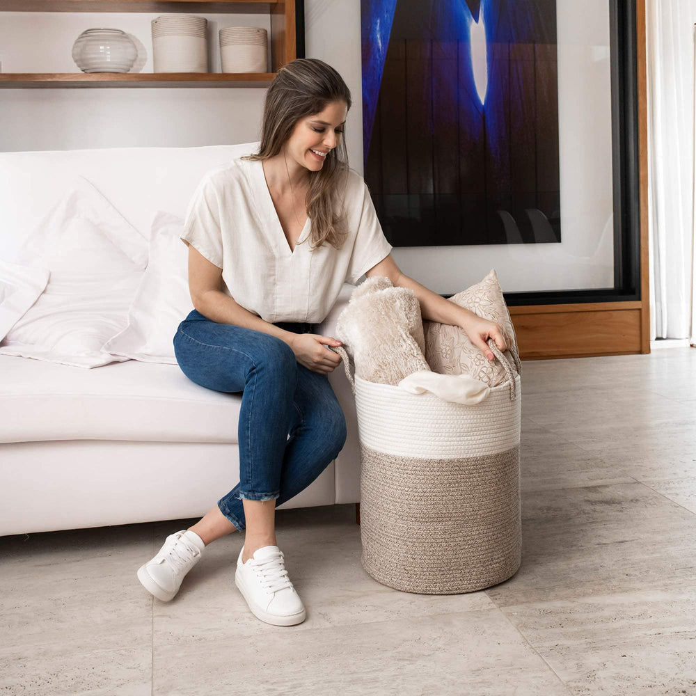 OrganiHaus nursery basket keeps baby blankets neatly organized