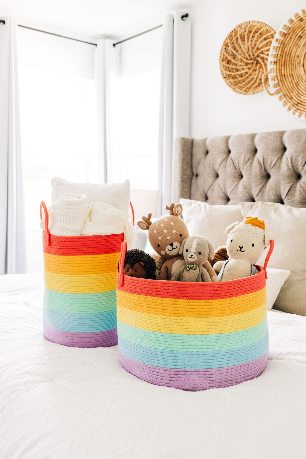 OrganiHaus rainbow basket folded flat for compact closet storage