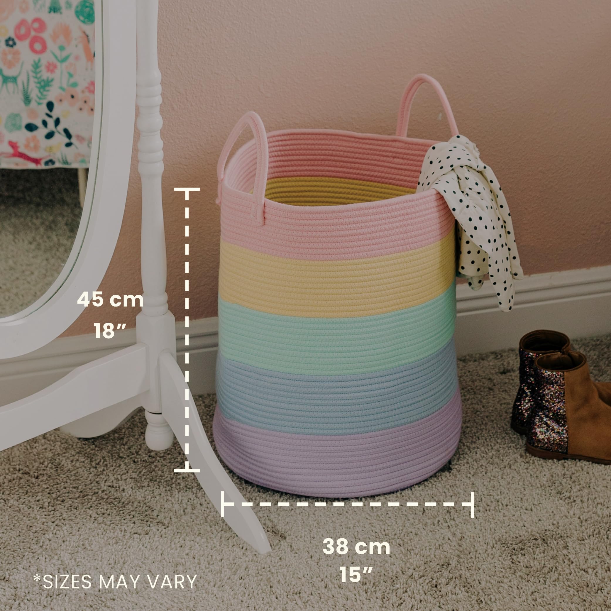 OrganiHaus rainbow basket with reinforced handles for easy transport
