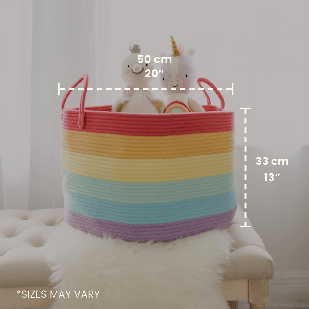 OrganiHaus rainbow basket with handles demonstrates easy transport for nursery use