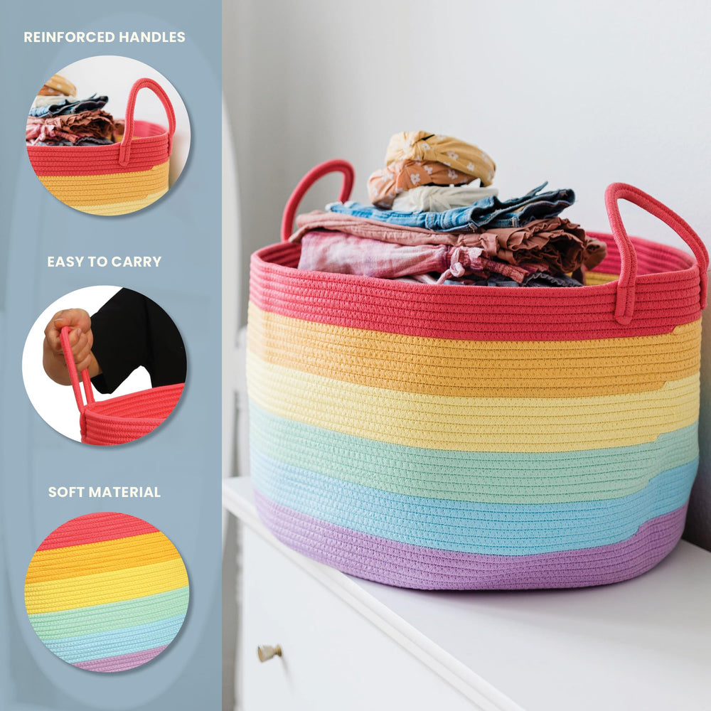 OrganiHaus rainbow basket in a nursery setup adds colorful organization
