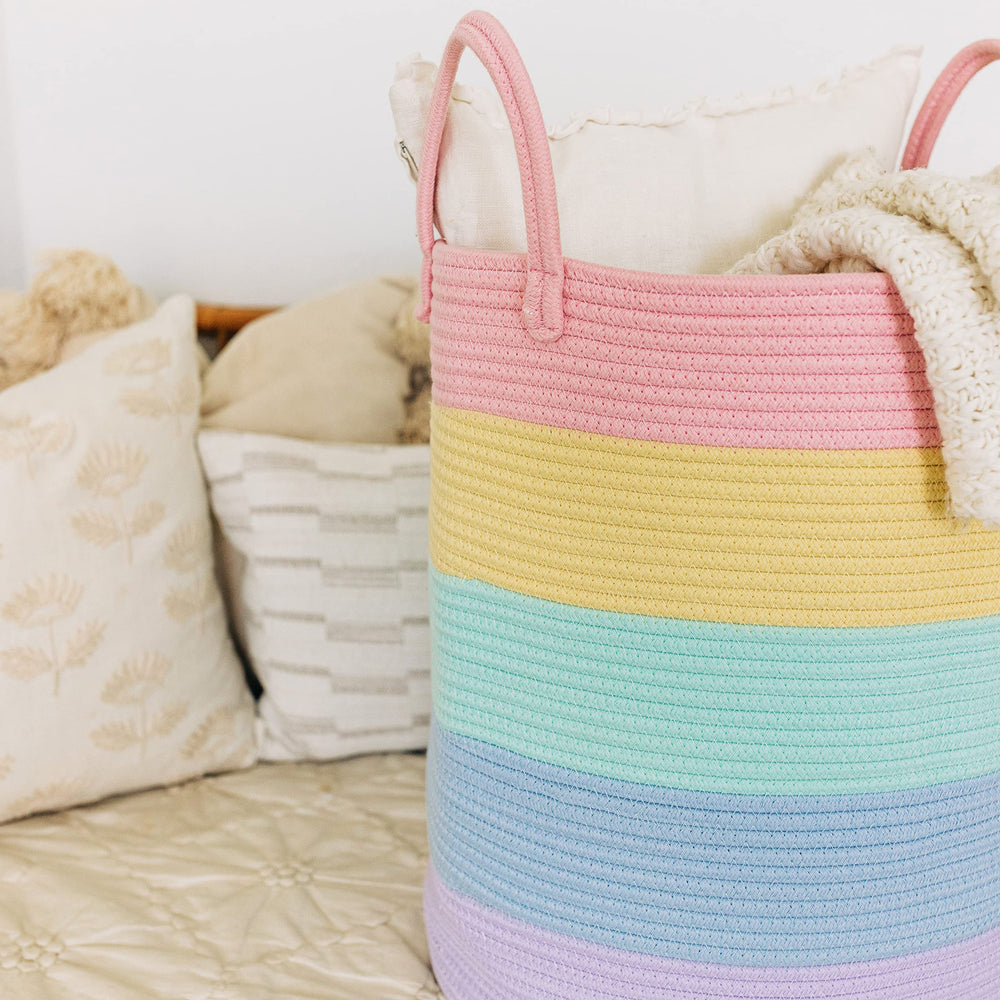OrganiHaus rainbow basket used for kids' toy organization