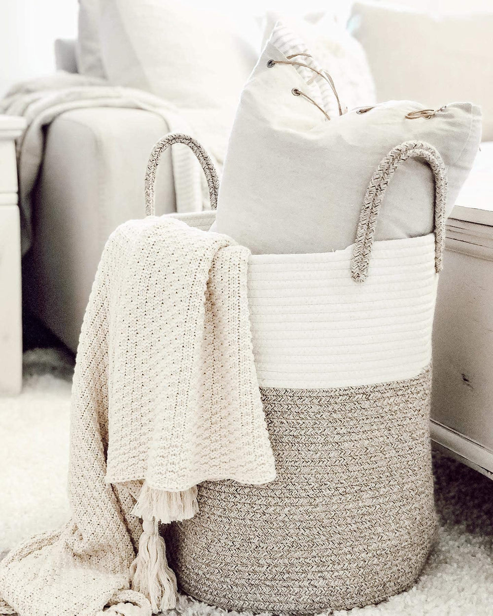 OrganiHaus basket enhances living room ambience with warm tones