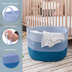 OrganiHaus rope basket in living room scene highlights warm decorative organization