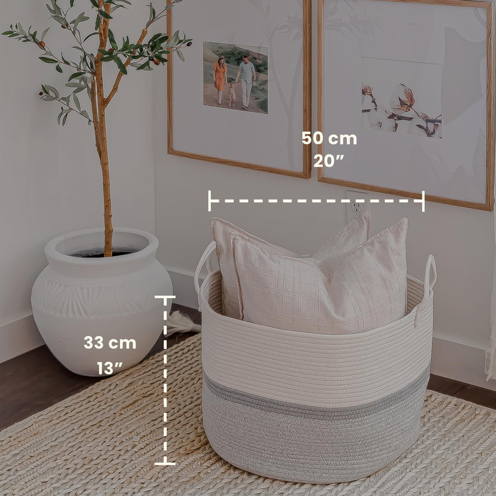 OrganiHaus rope laundry basket with handles keeps laundry organized and easy to carry.
