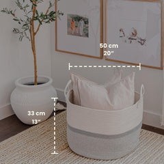 OrganiHaus rope laundry basket with handles keeps laundry organized and easy to carry.