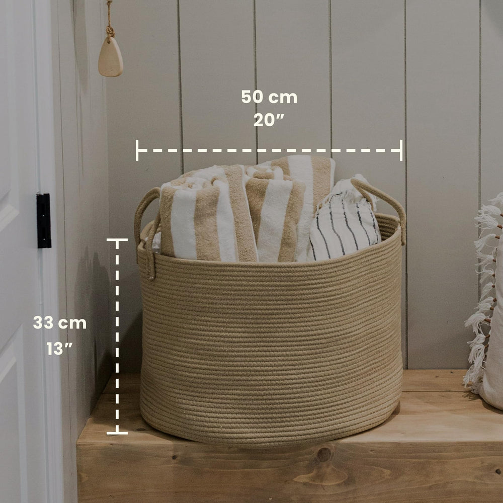 OrganiHaus rope laundry basket with handles ideal for easy transport.