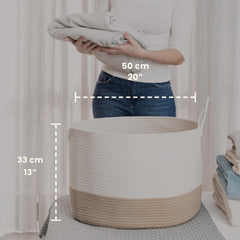 OrganiHaus rope laundry basket with handles for easy transport of towels and laundry.