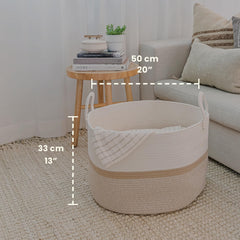 OrganiHaus rope laundry basket with reinforced handles for easy laundry days.