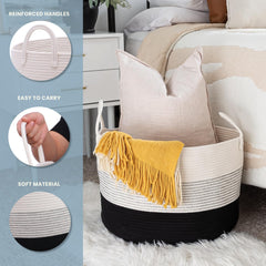 OrganiHaus rope laundry basket with reinforced handles for easy transport
