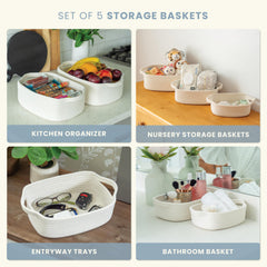 OrganiHaus set of 5 baskets stacked neatly on shelf for compact storage