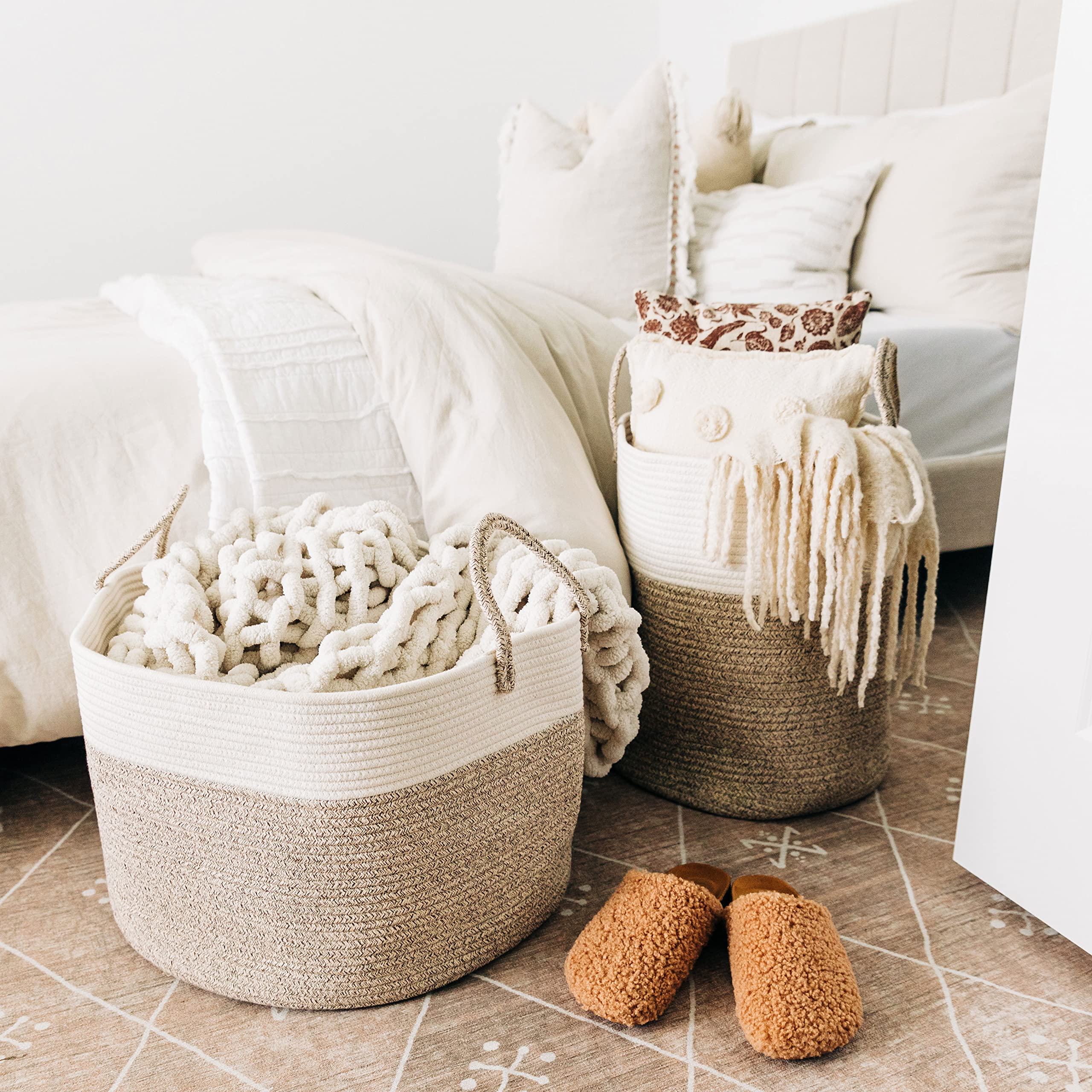 OrganiHaus decorative storage basket blends boho and minimalist interiors for calm spaces.
