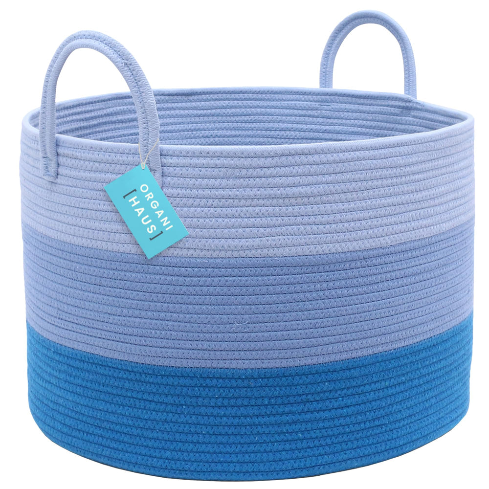 OrganiHaus storage basket in nursery doubles as toy-bin with safe soft ropes