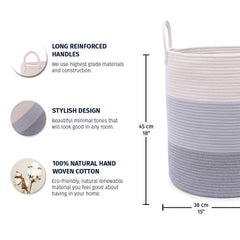 OrganiHaus tall gray woven laundry basket standing upright to demonstrate reinforced structure