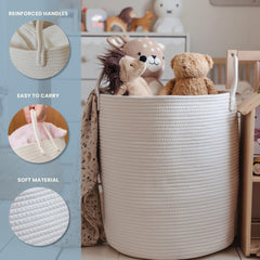 OrganiHaus tall woven basket in a living room demonstrates versatile decor