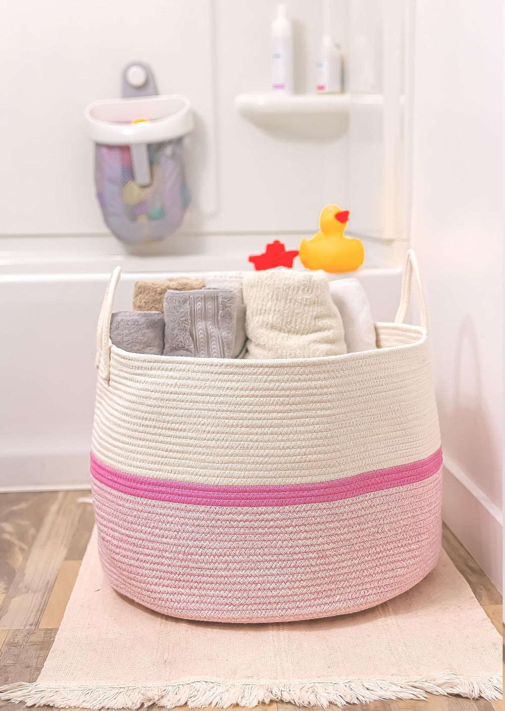 OrganiHaus toy storage bin holds kid's toys neatly in a stylish woven design.
