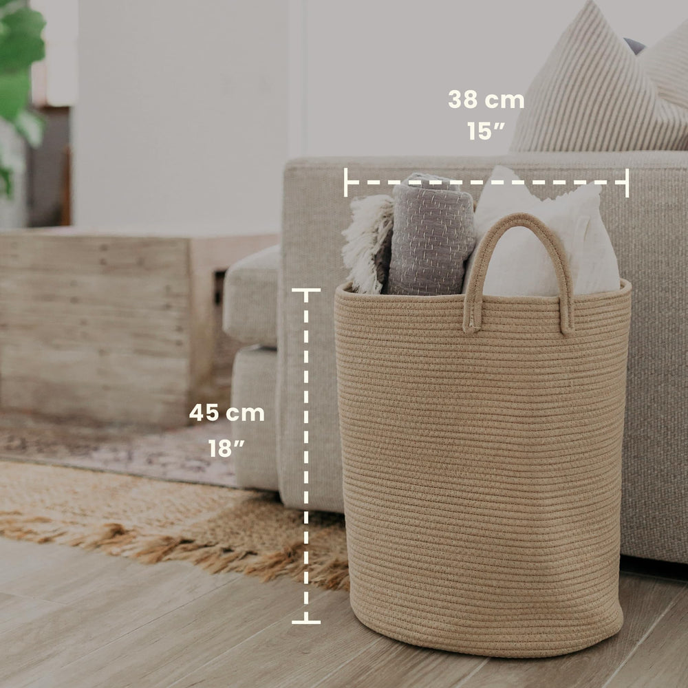 OrganiHaus tall woven basket side view ideal for blankets and toys.